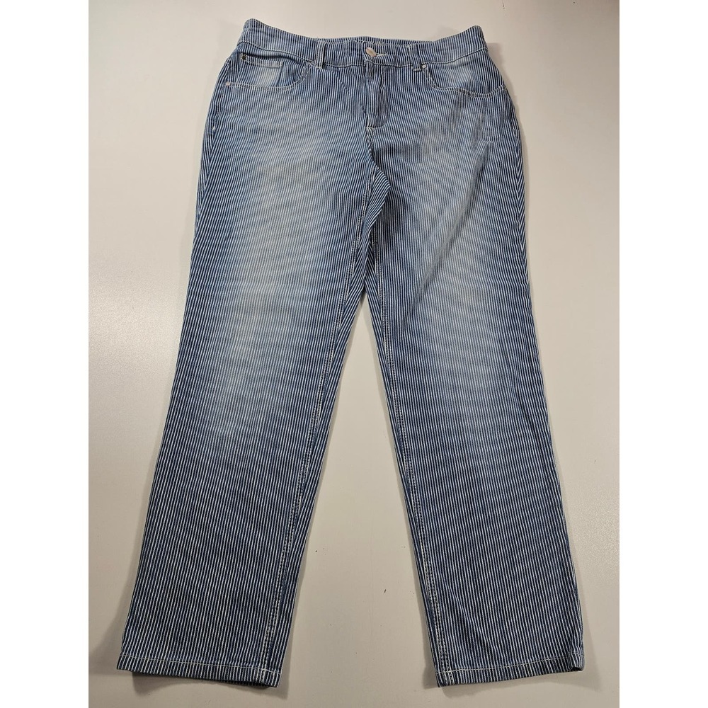 Chicos size 0.5 (6) platinum chambray striped career casual jeans *